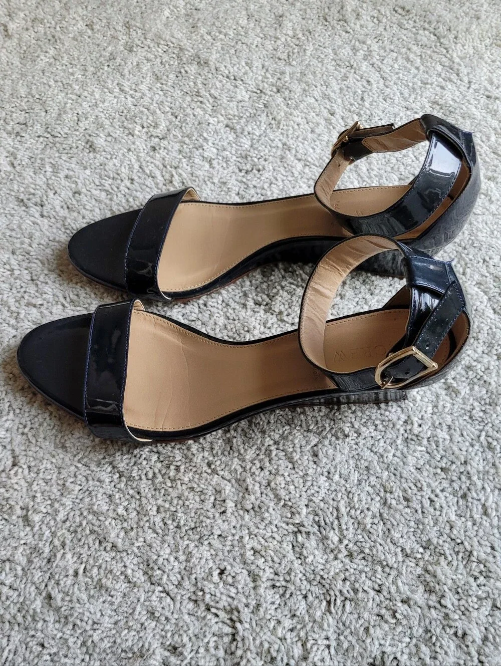 Made In Italy, Patton Leather In Navy  Impessive Short Wedge Ankle Straps Size 9